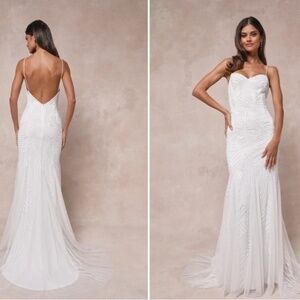 LULUS Bridal Wedding Elegant Sophisticated STUNNING Beaded Mermaid Gown